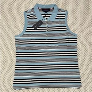 NWT Tommy Hilfiger Women's Blue Striped Sleeveless Polo Top